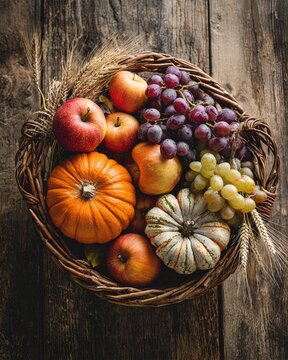 Herbstkorb mit Obst und Gem&uuml;se