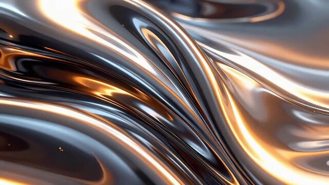 Liquid Metal Abstraction: Fluid, metallic surfaces ripple and glow, creating a mesmerizing dance of light and shadow, an evocative digital rendering of form and texture.