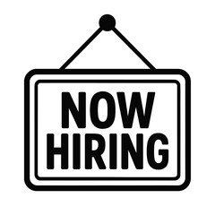 Striking 'Now Hiring' sign vector graphic, an essential icon for businesses announcing immediate job openings and employment opportunities. Perfect for recruitment campaigns, HR departments, and compa