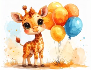 Cute giraffe with balloons (2)
