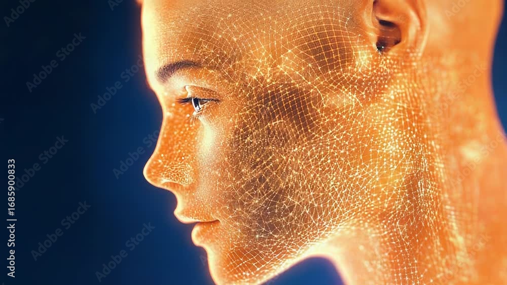 Aufkleber artificial intelligence forming a face with futuristic network mesh