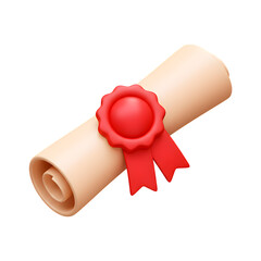 3D Plastic Scroll Certificate with Ribbon Icon for Teachers’ Day Achievement Symbol