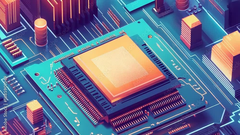 Poster cpu connecting to motherboard, creating complex circuitry design