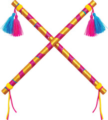 Vibrant and intricately decorated Dandiya sticks with blue and pink tassels, essential for Garba dance during the auspicious Navratri festival celebrations.