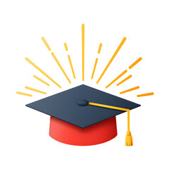 Paper cutout graduation cap with light rays symbolizing teacher success and achievement