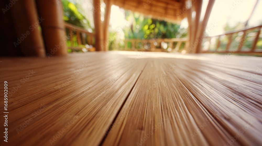 Poster medium shot showing installation of textured bamboo boards focus on intricate surface patterns with 
