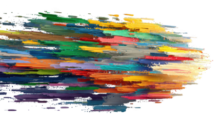 Abstract horizontal brush strokes in multiple colors, isolated on transparent background