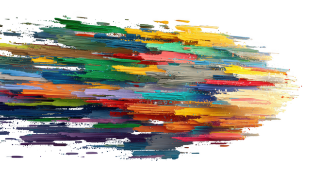Abstract horizontal brush strokes in multiple colors, isolated on transparent background