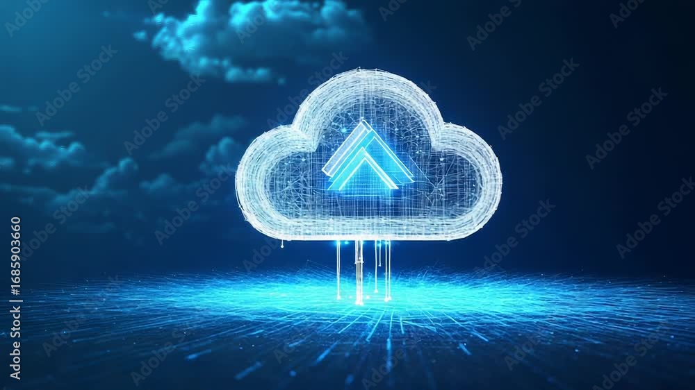 Poster cloud computing upload symbol transferring data to cloud storage