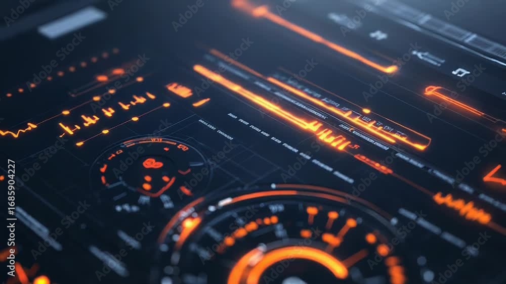 Poster futuristic dashboard displaying complex data analysis and performance metrics