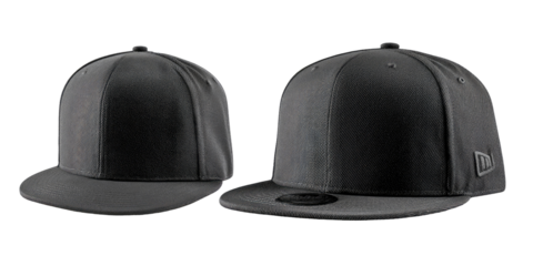 Two identical dark gray flat-bill caps