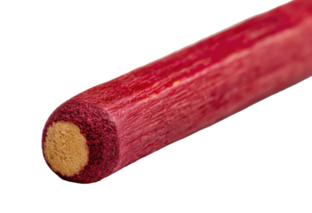 Close-up of a cylindrical, reddish-pink stick, with a light beige center