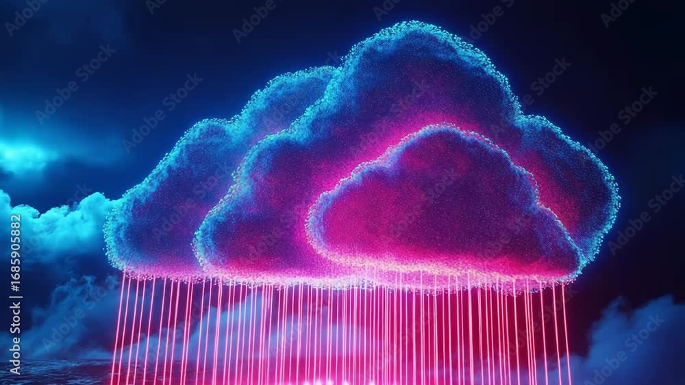 Poster futuristic cloud computing data transferring to server database