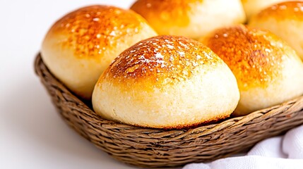Golden baked dinner rolls in a rustic woven basket