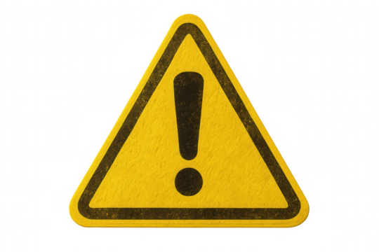 Cautionary yellow warning sign with exclamation point isolated on transparent background, signaling potential danger - Powered by Adobe