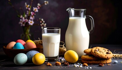 Easter still life with milk and cookies