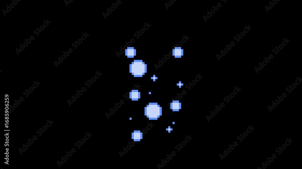 Poster pixel art blue bubbles floating upward. retro game visual effect with alpha channel for interface de