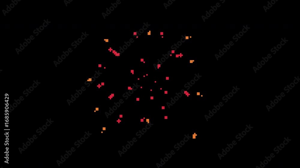 Poster pixel art explosion bursting with digital particles. retro firework effect animation. transparent wi