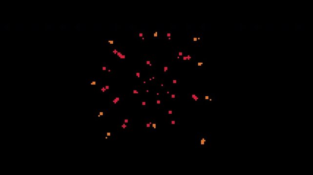 Pixel art explosion bursting with digital particles. Retro firework effect animation. transparent with alpha channel.