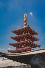 Sensō-ji Temple in Asakusa, Tokyo, Japan. Pagoda. Travel to Japan. Iconic Buddhist temple and cultural monument.