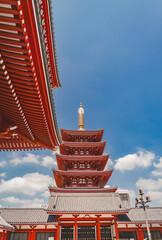 Sensō-ji Temple in Asakusa, Tokyo, Japan. Pagoda. Travel to Japan. Iconic Buddhist temple and cultural monument.