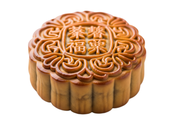 PNG cut out isolated background. A top-down studio photograph of a traditional Chinese mooncake.