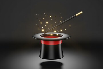 Magical hat with a wand creating sparkling lights, perfect for entertainment concepts and whimsical designs