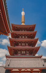 Sensō-ji Temple in Asakusa, Tokyo, Japan. Pagoda. Travel to Japan. Iconic Buddhist temple and cultural monument.