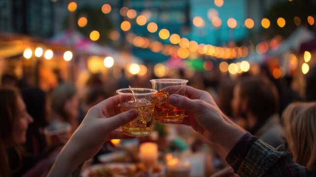 Freunde sto&szlig;en mit Getr&auml;nken auf einem Fest an