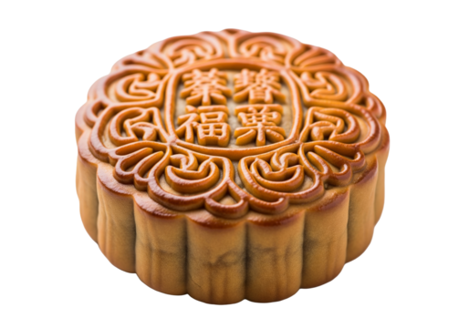 PNG cut out isolated background. A top-down studio photograph of a traditional Chinese mooncake.