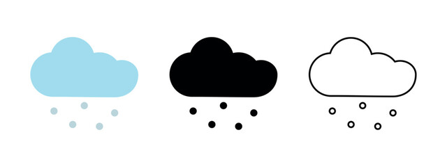 Hail icon color, outline, black full. Cloud and ice pellets. Frozen Rain or droplets, Hailstones. Set of different types of weather symbol sleet for forecast interface. Flat style. Vector illustration