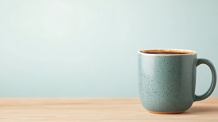 Cozy morning coffee in a textured blue mug