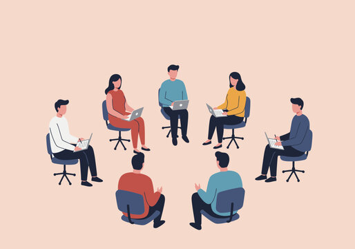 Diverse team collaborating remotely, engaging in virtual meeting, sharing ideas on laptops in a modern setting.