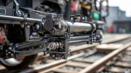 Obraz premium The robotic exterior inspection system is displayed with multiple attachment options including magnetic grips and extendable arms highlighting its versatility for inspecting different