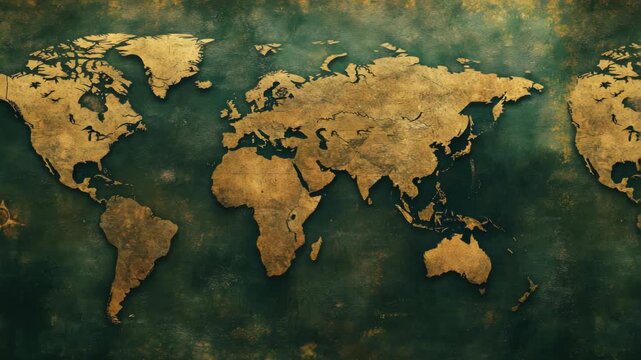 Vintage world map with faded green background