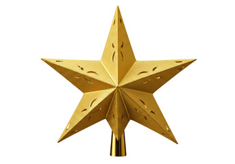 Obraz premium Golden star christmas tree topper isolated on transparent background