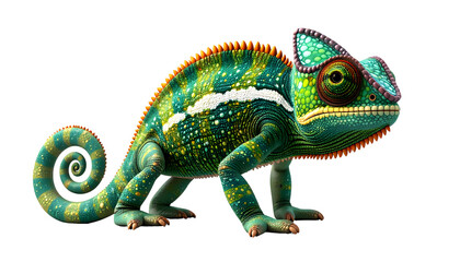 Obraz premium Colorful Chameleon Lizard on Transparent Background