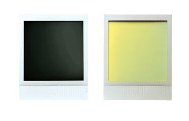 Two square, white computer monitors. One displays a dark gray screen, the other a pale yellow