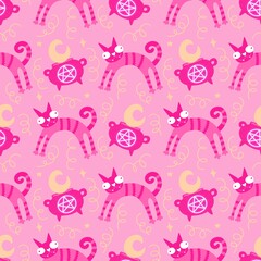 Halloween animals seamless cats pattern for wrapping paper and fabrics and linens and kids clothes print