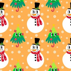 Christmas cartoon ice seamless snowman pattern for wrapping paper and fabrics