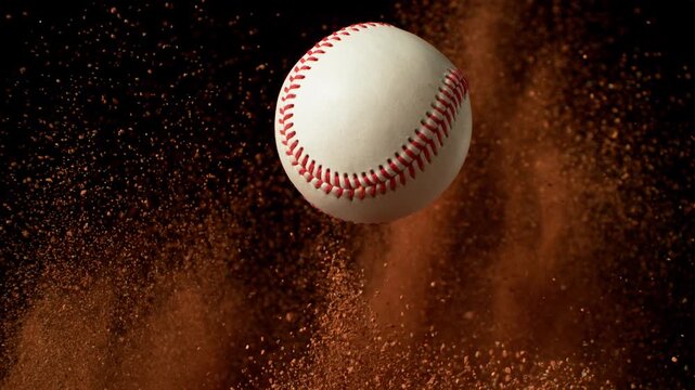 Super Slow Motion Detail Shot of Baseball Ball with Clay Explosion . Filmed on High Speed Cinematic Camera at 1000 fps