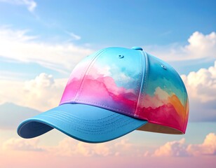 Colorful baseball cap against a sky backdrop