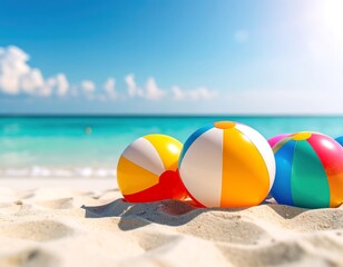 Obraz premium Colorful beach balls on a sunny beach