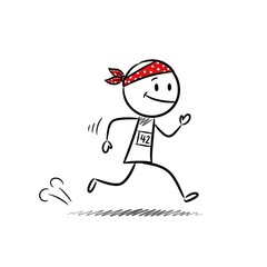 Obraz premium Stick figure runner sprints wearing bandana and race number