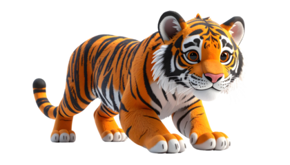 Cute Cartoon Tiger Illustration on Transparent Background