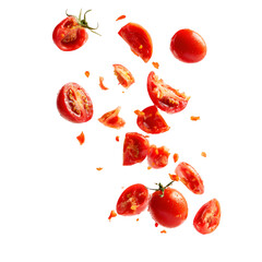 Vibrant Cherry Tomatoes in Motion Perfect for Food Branding and Culinary Websites isolated on transparent background