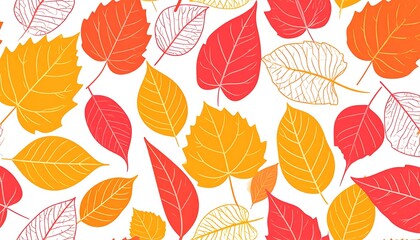 Obraz premium A vibrant autumnal design featuring various leaf shapes, in shades of orange and red, set against a white background.