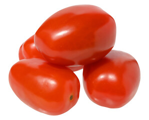 Pile of fresh plum tomatoes on isolated background
