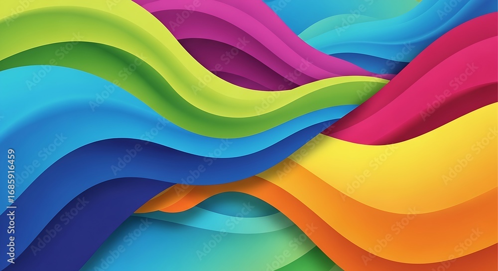 Poster colorful layered waves creating a vibrant and dynamic abstract background design
