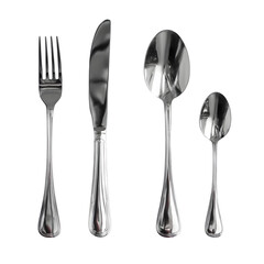 Elegant Silverware Set Fork Knife Spoon Teaspoon  Perfect for Dining isolated on transparent background